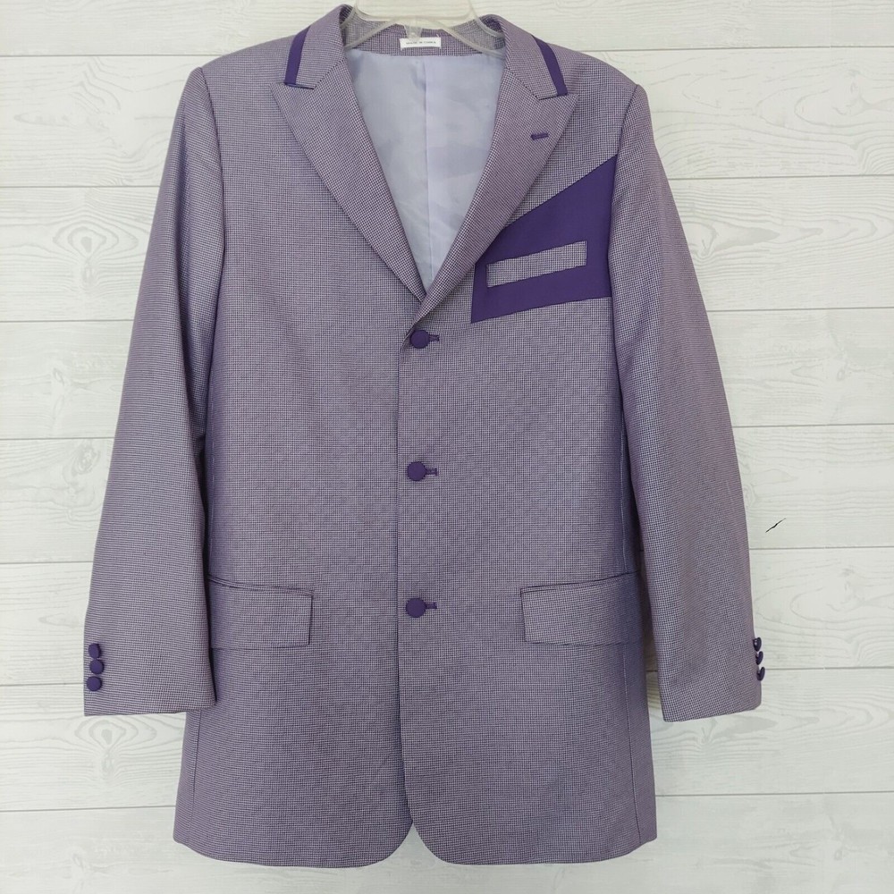 EJ Samuel Blazer Purple Houndstooth Suit Jacket Sport Coat Small